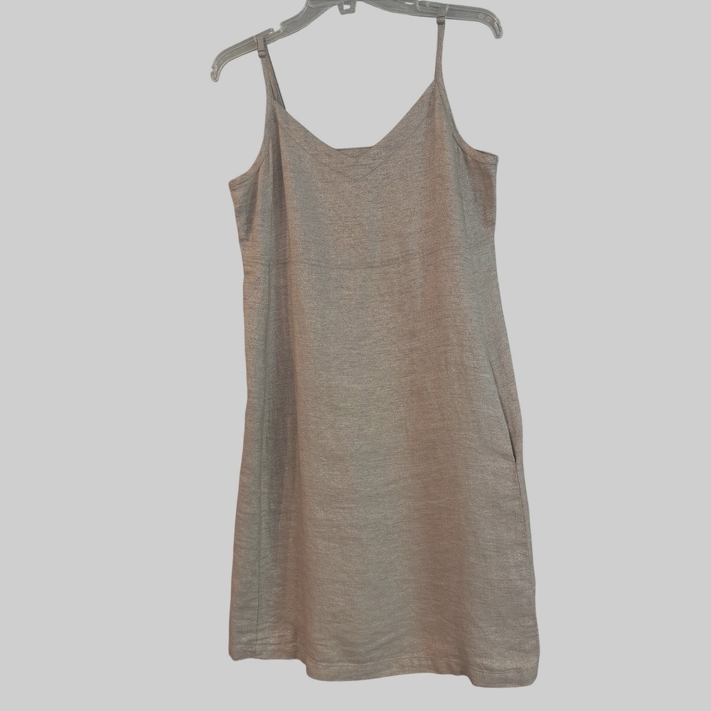 Eileen Fisher Dress Womens XS /S Gray Excellent Metallic Linen Blend V-Neck Mini